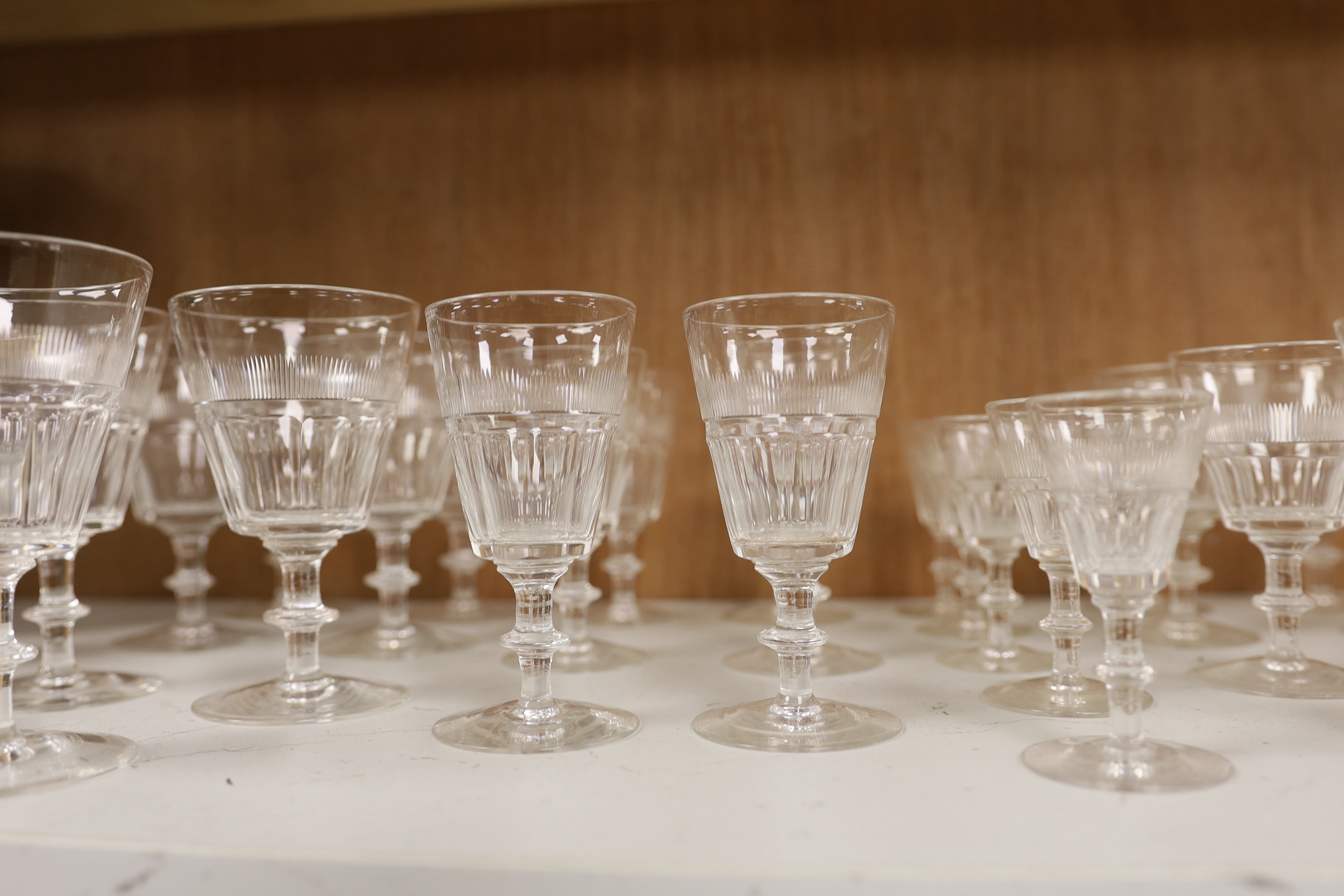 Collection of vintage glasses including set of seven tumblers